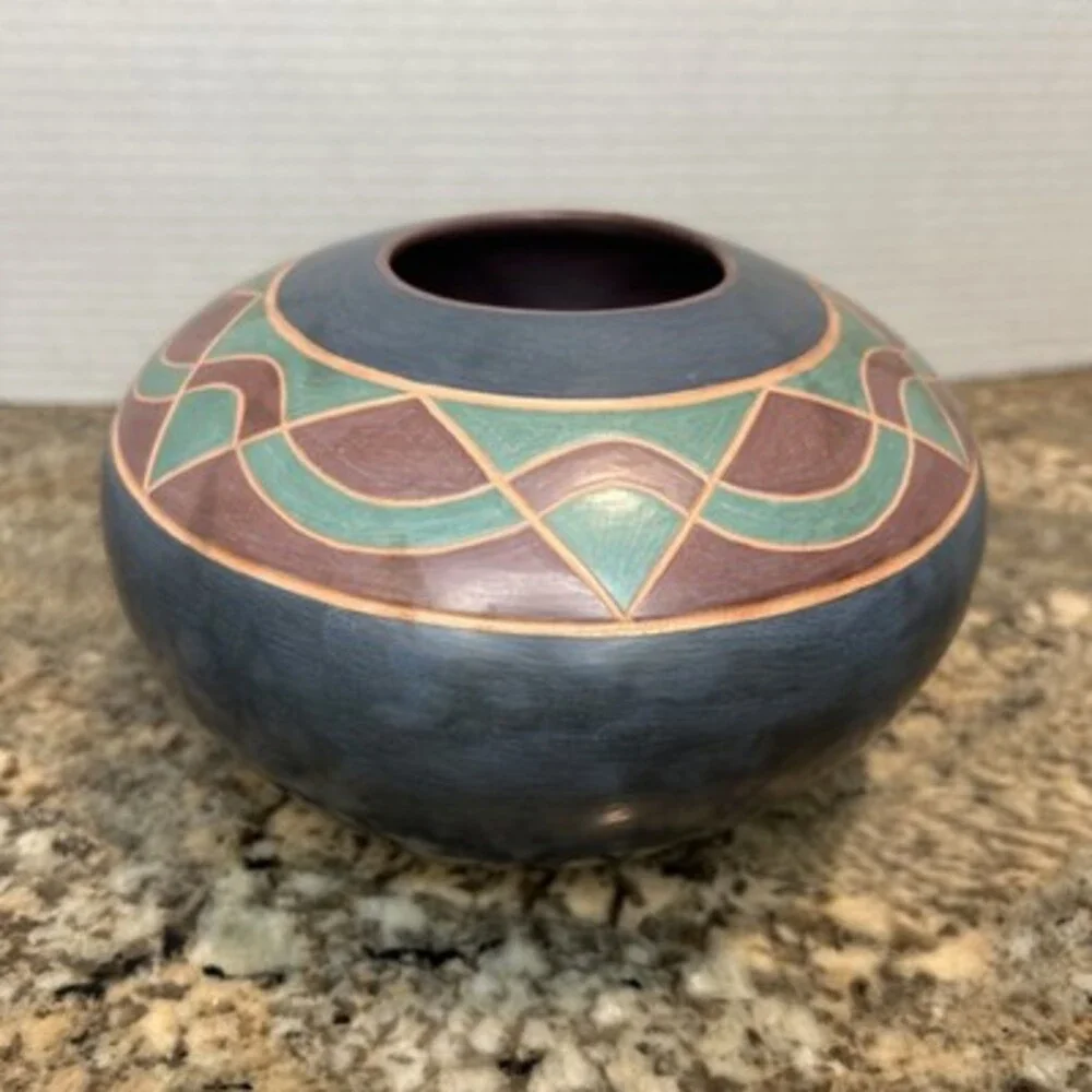 Vintage PS Savage Arts West Pottery Vase Native American Buffalo